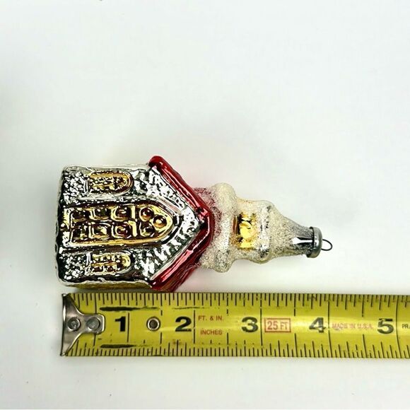 Vintage West Germany Blown Mercury Glass House Church Village Christmas Ornament - Picture 10 of 10